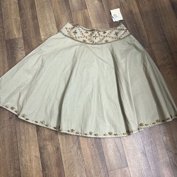 LAPIS Women Swing Skirt Beaded Sequined Size L Cotton Lined Southwestern Tan Zip - Picture 1 of 11